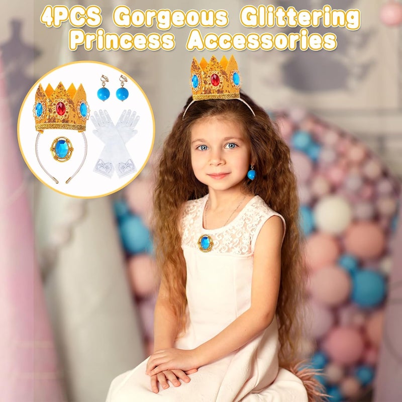 Goenb Princess Costume Accessories, 4 PCS Set of Princess Crown/Earrings/Gloves/Brooch Dress up for Women Girls - Image 4